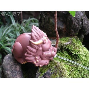 上古神兽喷水狻猊招财摆件假山盆景鱼族鱼缸精品陶瓷流水配件装饰