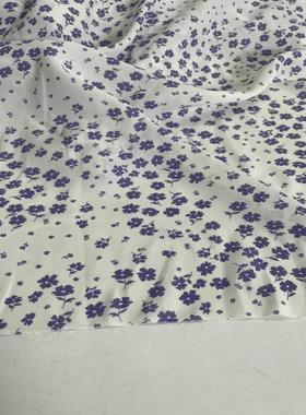 D313夏季白底紫色小碎花雪纺布头 C柔软垂坠透气连衣裙上衣diy面