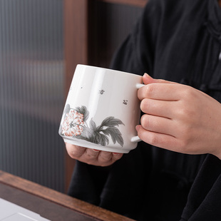 陶瓷马克杯泡茶杯茶水分离带盖过滤水杯办公个人专用白瓷定制Logo