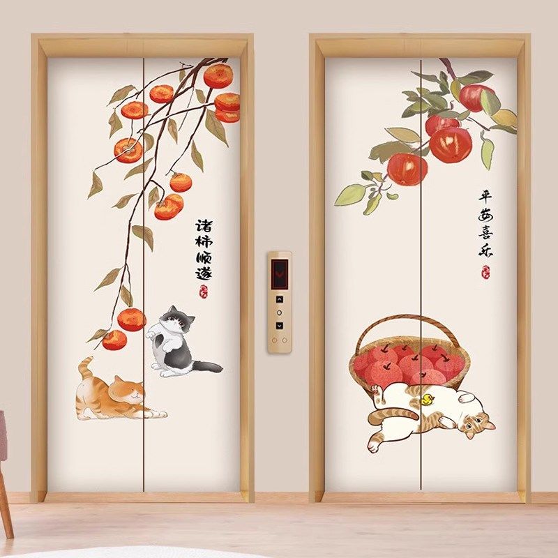 定制电梯门贴纸中式国风美化贴壁纸翻新吉祥装饰画遮丑轻奢高级感,家居饰品,门贴,淘宝优惠券,粉丝福利购,淘宝优惠卷