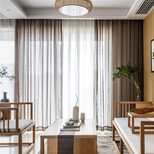 新中式竹节麻色窗纱窗帘 供应 多色可选 卧室飘窗帘 定制