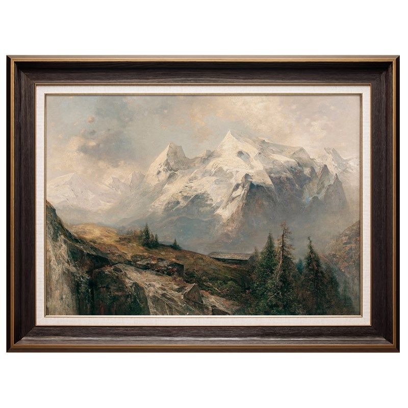 怀旧复古侘寂风格画手绘客厅油画壁炉装饰画美式阿尔s卑斯山脉n28