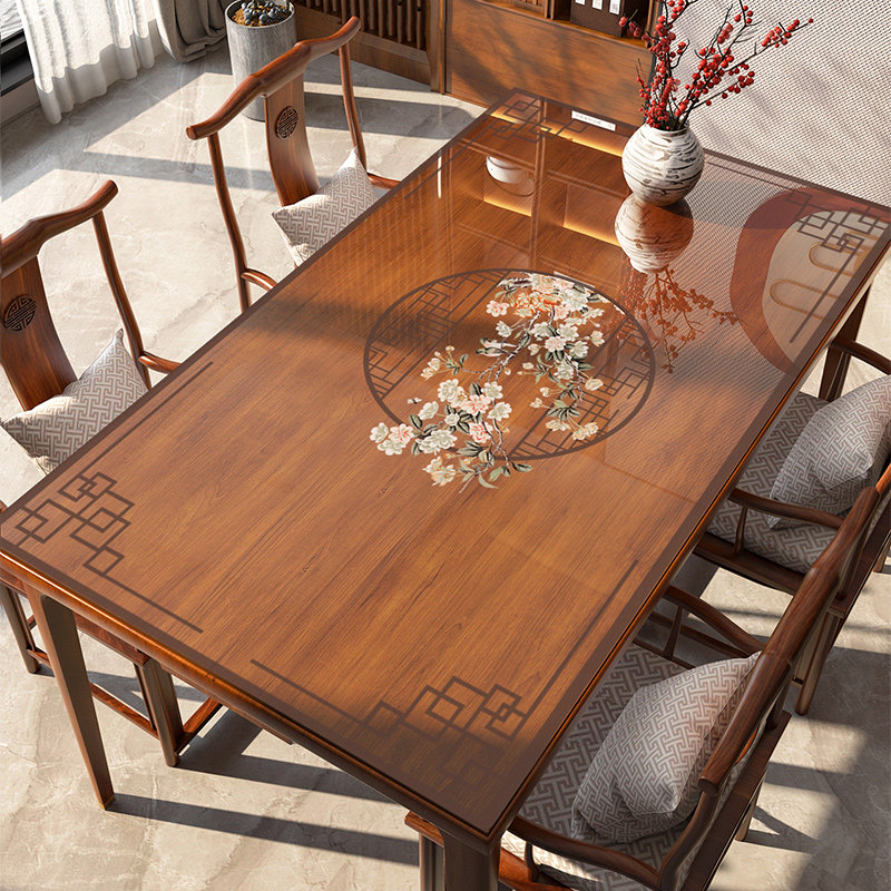 新中式餐桌布防油防水防烫免洗pvc镂空印花软玻璃透明桌布茶几垫,居家布艺,桌布,淘宝优惠券,粉丝福利购,淘宝优惠卷