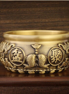 弄玫家饰旗舰店八福黄铜聚宝盆特大号居家摆件重铜器新中式装饰品