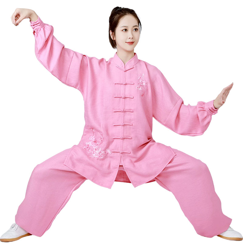 加厚亚麻棉透气太极服女中老年练功太极拳P服装男武术练功服春