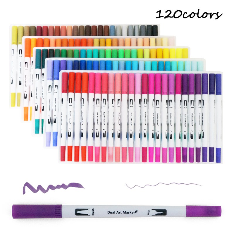 120 Color Fine Liner Dual Tip Brush Pen Felt-Tip Pen Drawing