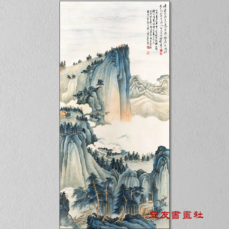 国画山水卷轴谢稚柳峰峦泣幽图立轴已装裱仿古画复制品客厅书房挂