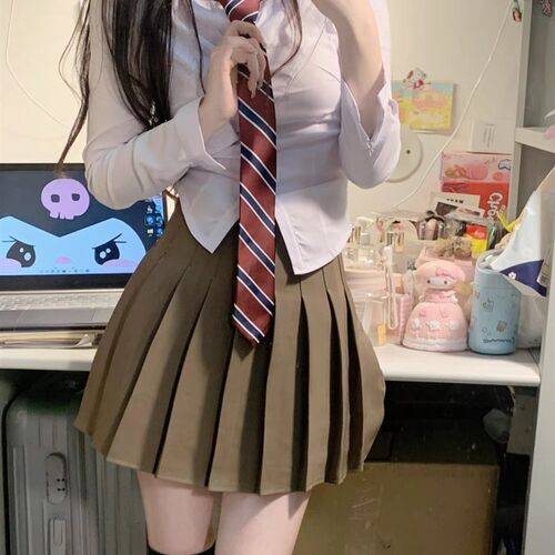 速发jk制服纯欲风辣妹收腰短袖衬衫女日系学院风百搭白色衬衣套装