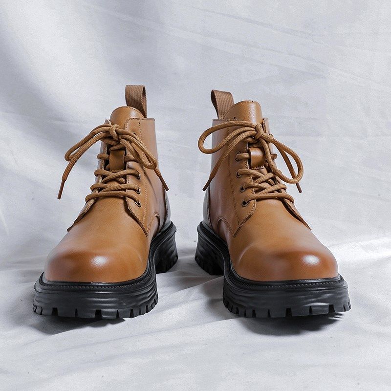 马丁靴男款低帮秋季英伦风高帮皮鞋厚底男生漆皮黑色中帮短筒靴子