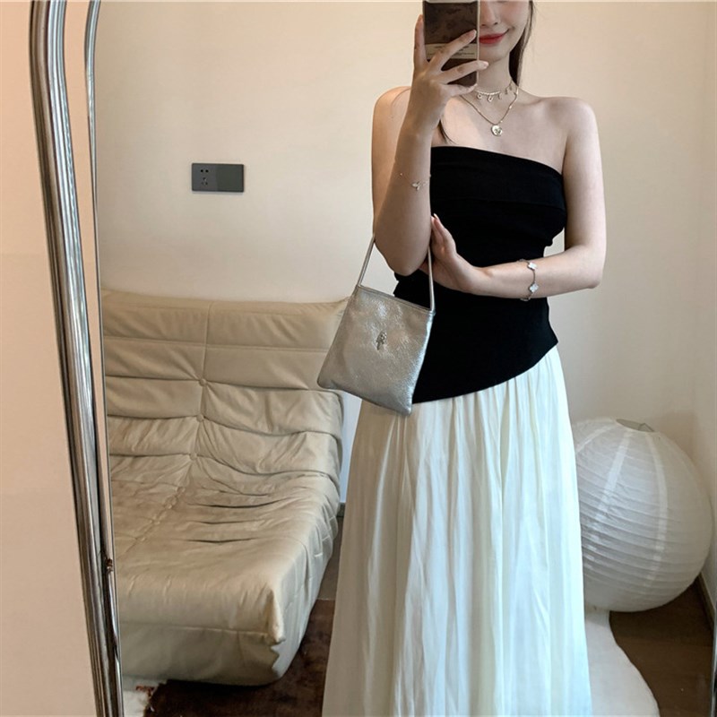 一字肩针织抹胸女春夏高级感不规则褶皱背心收腰显瘦上衣外穿打底