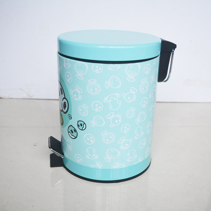 不锈钢脚b踏式垃圾桶可爱少女卧室带盖家用脚踏缓降静音彩色卡通