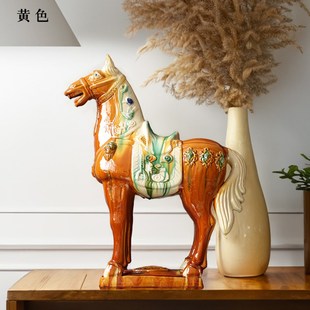 将军马中式 饰书房博物架样板间桌面招财马摆件工艺 立体陶瓷客厅装