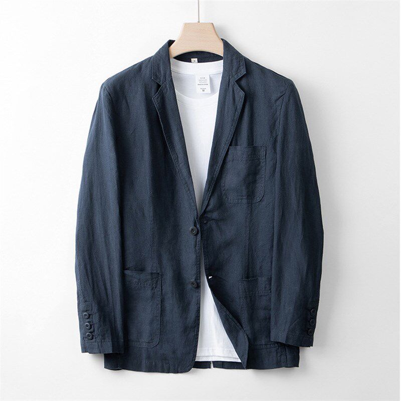 香港男士纯亚麻西装外套商务休闲小西J服春夏薄款宽松长袖夹克