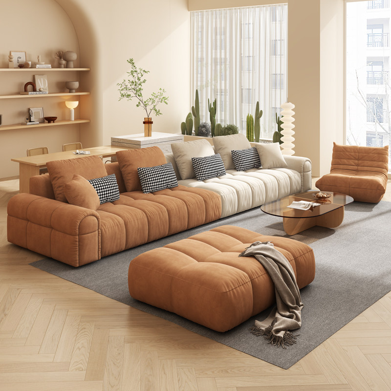 法式奶油风豆腐块沙发简约现代客厅大小户型直排贵妃网f红布艺沙