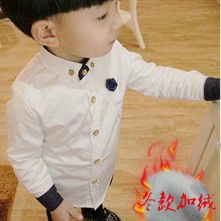儿童衬衫男童长袖加绒2024新款白色衬衣春秋季男宝宝百搭男孩