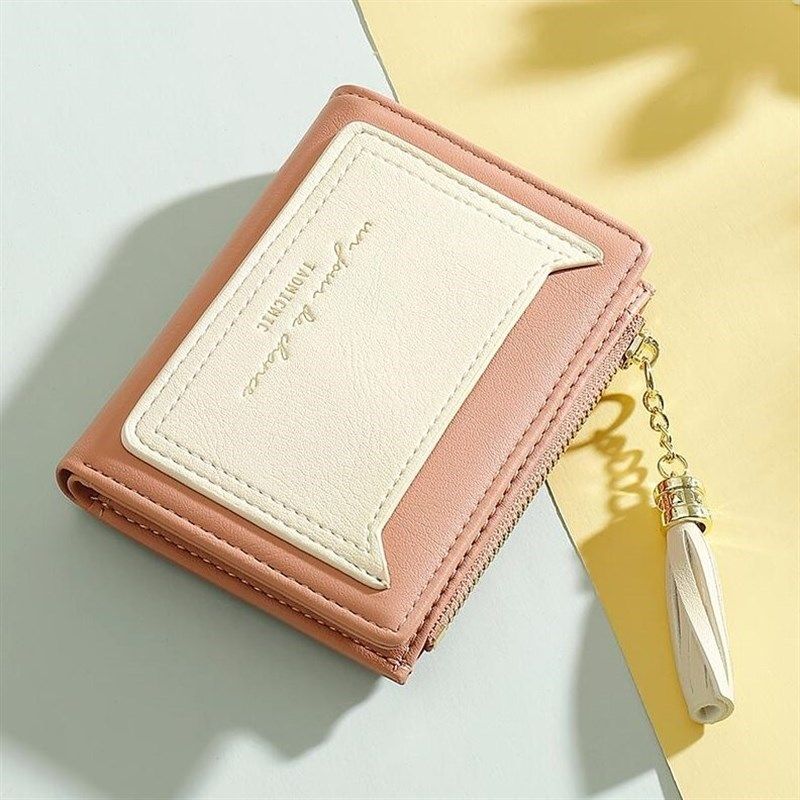 钱包小众设计女流苏撞色款零钱包女撞色小巧折叠卡包钱包一体包女,箱包皮具/热销女包/男包,钱包,淘宝优惠券,粉丝福利购,淘宝优惠卷