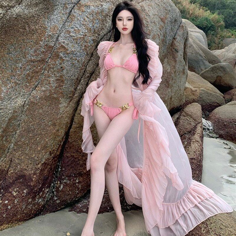 小众高货【奶油糖霜】比基尼高级ins性感两件套分体纯欲罩衫海边