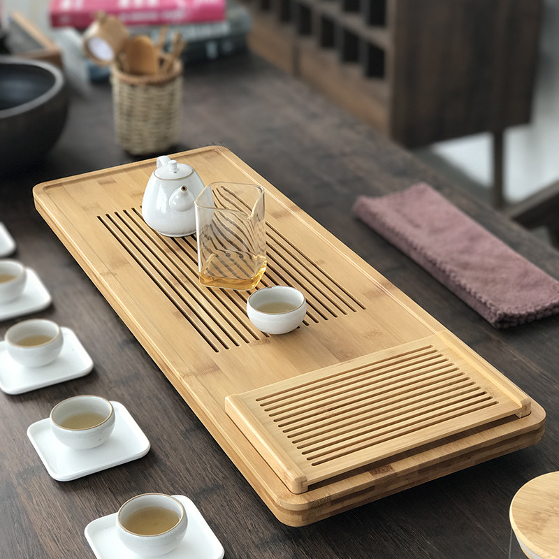 储水式茶盘竹制简约茶台干泡茶海排水日式茶具竹T子托盘家用长方