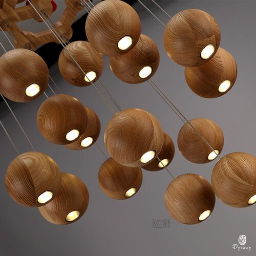 Europe Designer Wooden Hanging Lights Timber Ball Hanging La