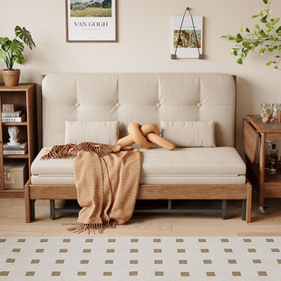 实木沙发床客厅多功能可伸缩单人沙发小户型无扶手折叠.两用抽拉