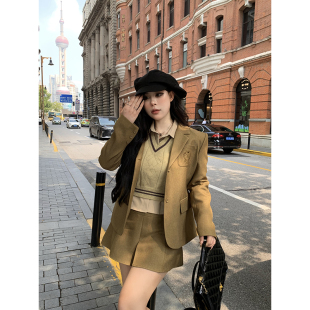 黑泽玄七微胖fmm2023秋季新款学院风套装女显瘦气质长袖西装外套