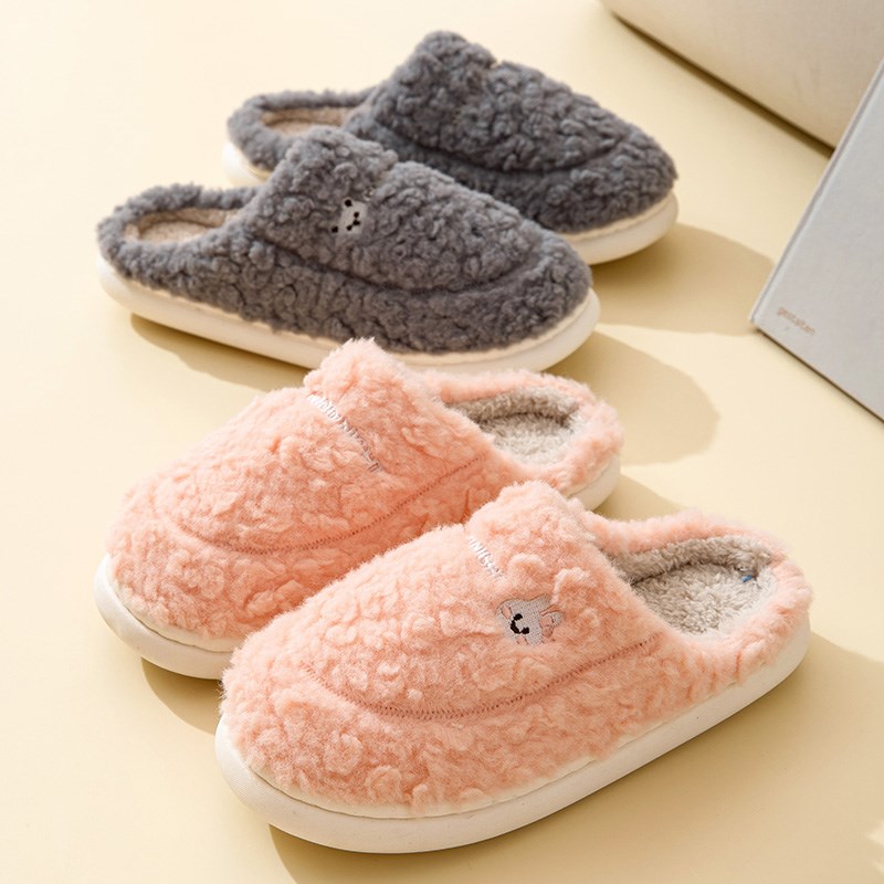 卡通棉拖鞋女冬季室内保暖居家用情侣防滑软底毛绒月X子家居拖鞋