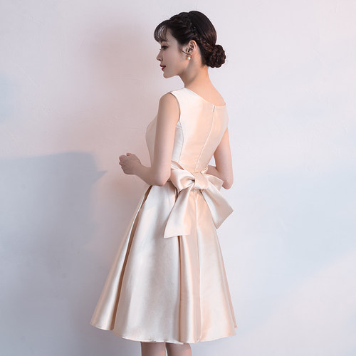 宴会晚礼服2021新款时尚金色年会礼服短款新娘敬酒服连衣裙女春夏