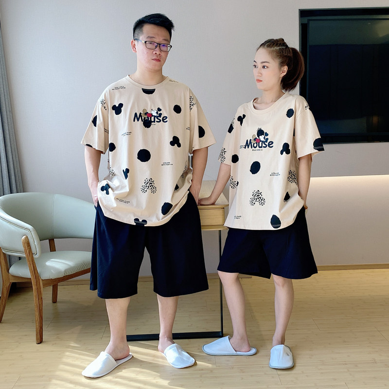 情侣睡衣春夏款半袖新款200斤卡通可爱男家居服夏天套装