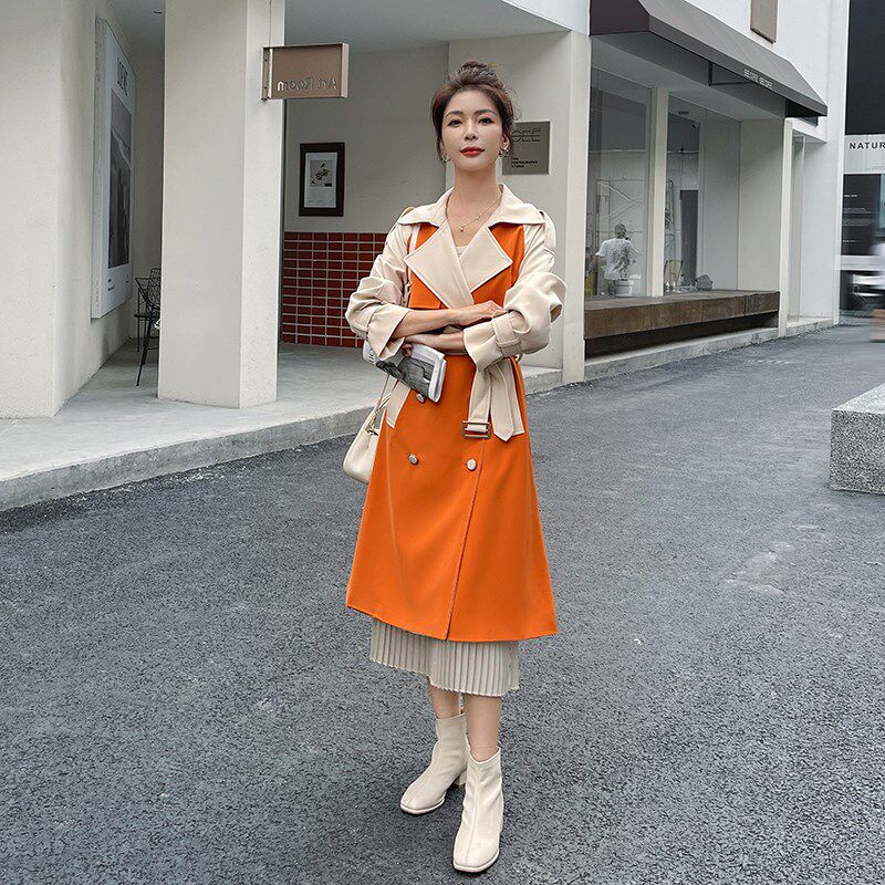 风衣女款2024新款撞色s休闲气质大衣设计感小众潮春秋外套女中长图片