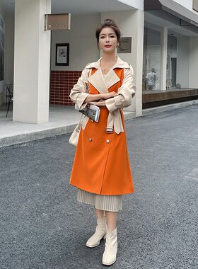 风衣女款2024新款撞色s休闲气质大衣设计感小众潮春秋外套女中长