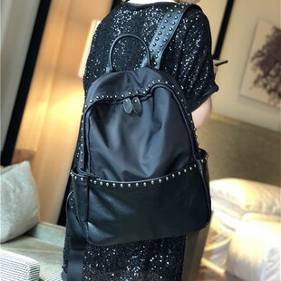 2020新款牛津布铆钉双肩包女包韩版潮大容量休闲旅行背包帆布书包