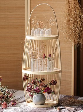 中式置物架手工制作竹架多层收纳落地茶室禅意空间装饰摆件工艺品