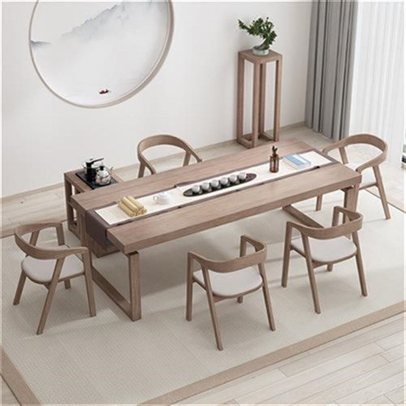 喜岗莫比恩家用茶台阳台茶几实木简约现代复古泡茶原木客厅+桌椅