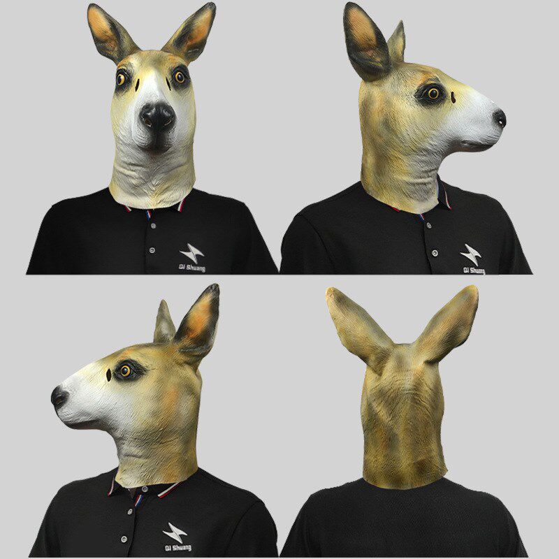 搞笑袋鼠动物头套l面具化妆舞会可爱乳胶头饰万圣节日派对表演道