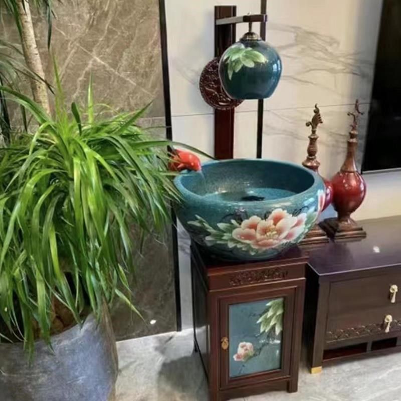 新款陶瓷养鱼缸柜式金盆鱼缸落地鱼缸家用玄关客厅德镇鱼办公景室