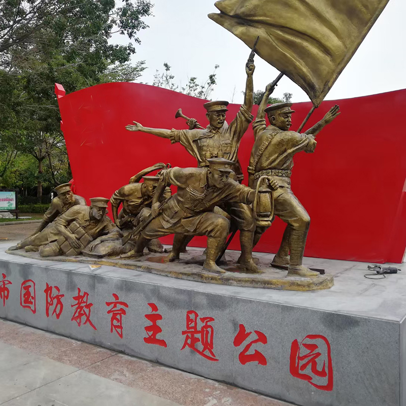 国防铸铜户外公园雕像军人南昌起义党建玻L璃钢仿铜人物雕塑品摆