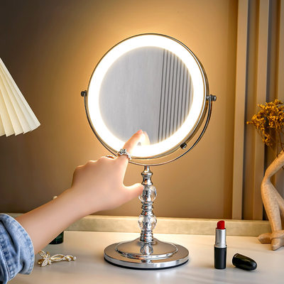 kaman化妆镜带灯台式桌面led梳妆镜卧室高清双面镜家用放大镜便携