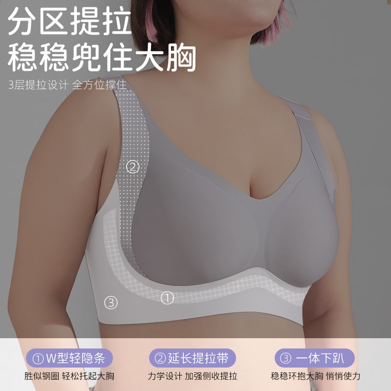 大码内衣大胸显小全罩杯无钢圈睡眠防外扩文胸薄款聚拢防下垂