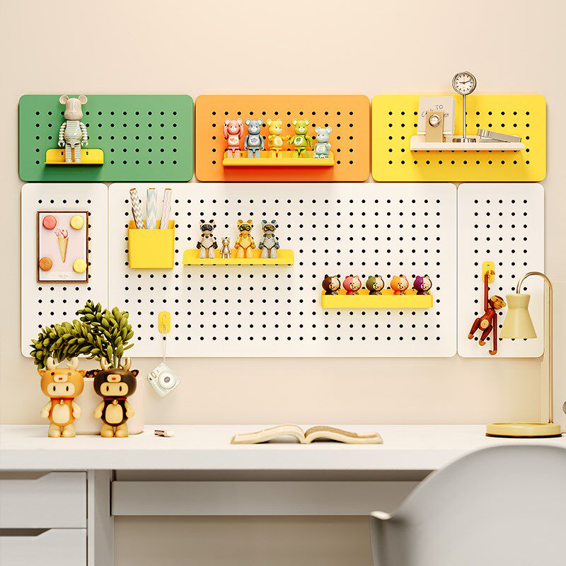 墙上免打孔洞洞板学习桌儿童房桌上金属搁板收纳展示架磁吸置物架,收纳整理,收纳洞洞板,淘宝优惠券,粉丝福利购,淘宝优惠卷