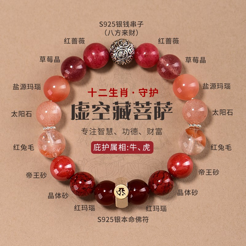 十二生肖本命年八大守护神手链生肖牛属虎招金钱串子天然水晶手链
