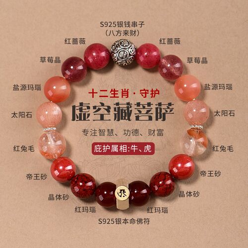 十二生肖本命年八大守护神手链生肖牛属虎招金钱串子天然水晶手链
