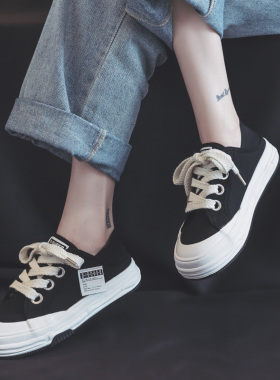 双向奔赴!紫色半拖帆布鞋女2023年时尚百搭新款一脚蹬懒人小白鞋