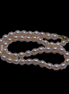 8-9mm天然粉色米形淡水珍珠项链橘色橙色水滴Q形锁骨链女款妈妈链