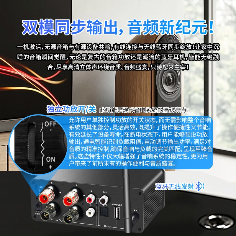 新款迷你蓝牙功放机小型数字大功率家用音箱蓝牙接收发射器一体机