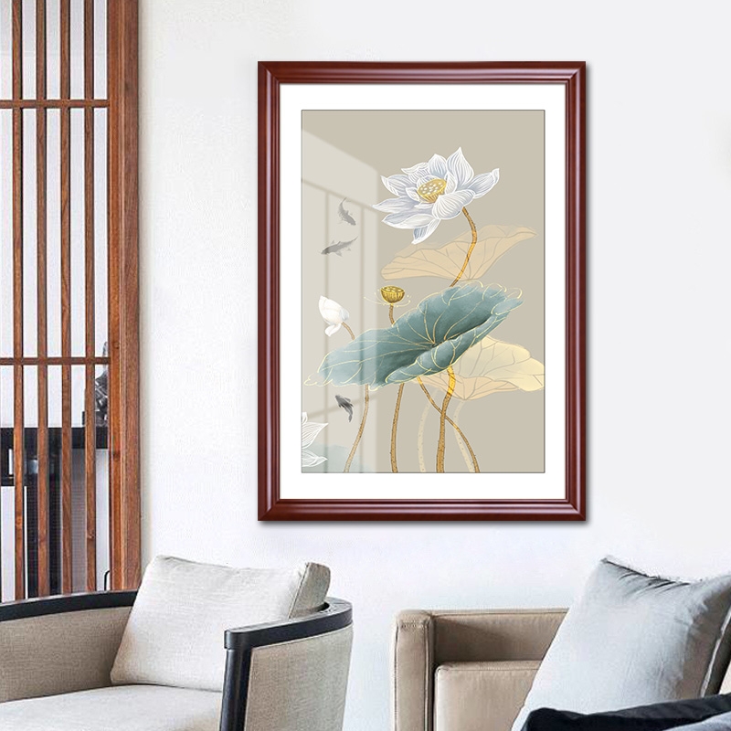 电表箱装饰画新中式九鱼图竖版遮挡配电箱家用大尺寸挂画2021新款