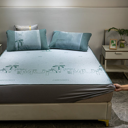 夏季床笠款冰丝凉席三件套可折叠水洗空调软席子防滑固定家用草席