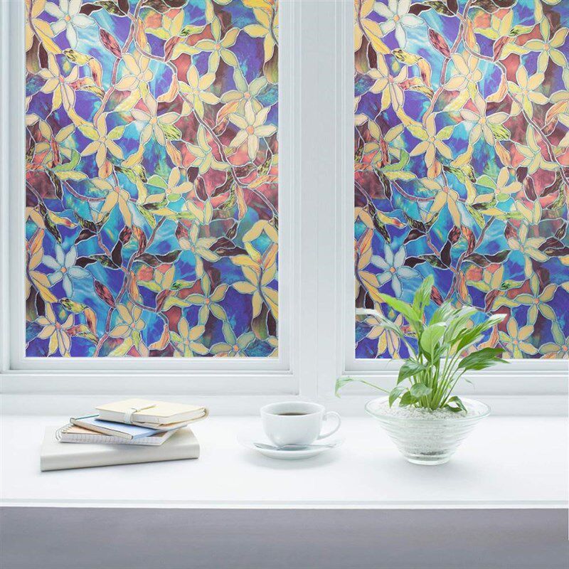 *WXSHSH Stained Glass Window Film Privacy Static Cling Decor