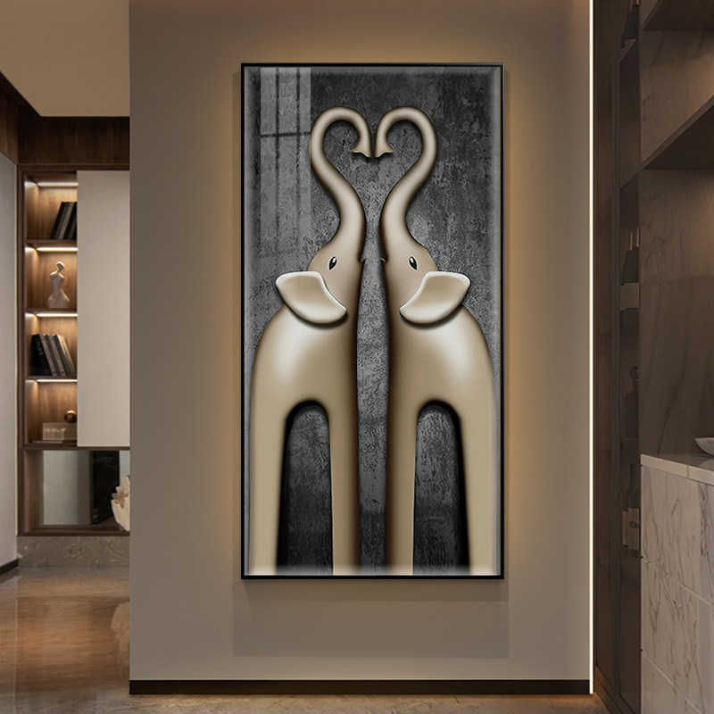 现代简约入户玄关装饰画新款大象客厅走廊过道免打孔寓意好的挂画