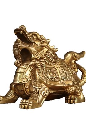 纯黄铜神兽龙龟祥瑞摆件居家桌面招财四象龙头龟吉祥瑞兽装饰摆设