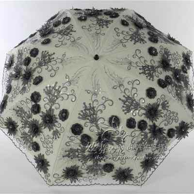 新品刺绣两用二伞防晒防紫外线晴雨F伞伞太阳女蕾丝双层遮阳伞清